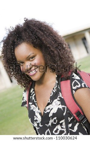African American female student at college campus