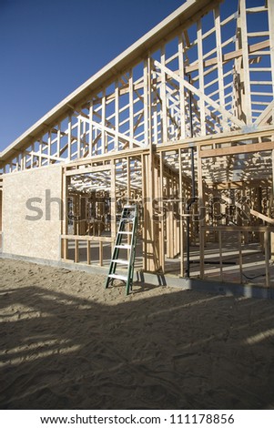 Roof structure of a wooden house under construction