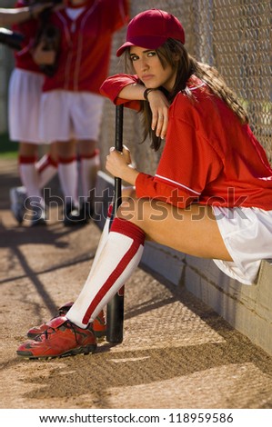 Softball Player Waiting to Bat