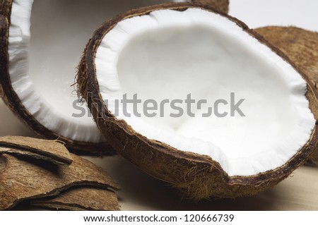 Detail of coconut pieces isolated over white background