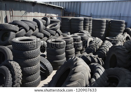 Old tires in recycling center