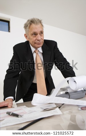 Senior male accountant with documents at office