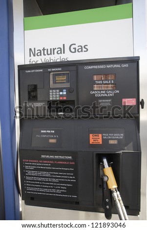 Gas station fuel pump with natural gas for vehicles