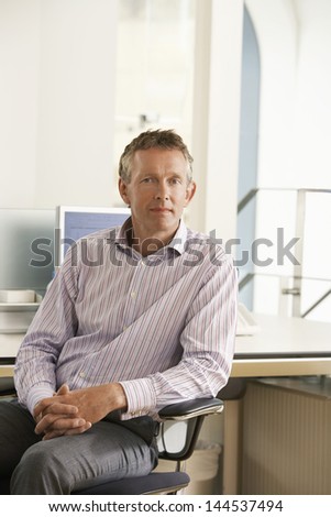 Portrait of middle aged male executive sitting on office chair