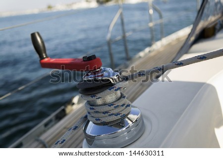 Closeup of winch on the sailboat