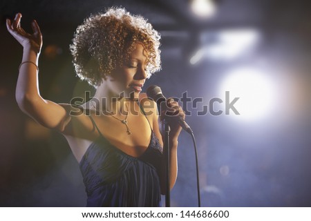 Beautiful African American Female Jazz Singer On Stage