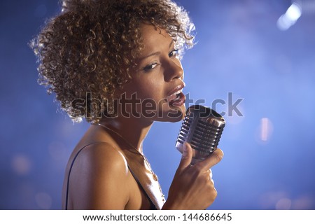 Closeup Of A Female Jazz Singer On Stage