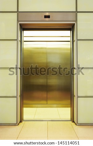 View of empty open elevator in office