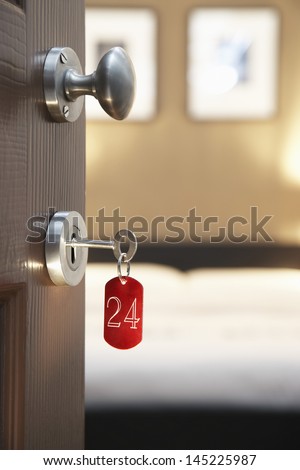 Key in hotel room\'s door