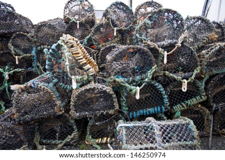 Front view of lobster and crab fishing pots