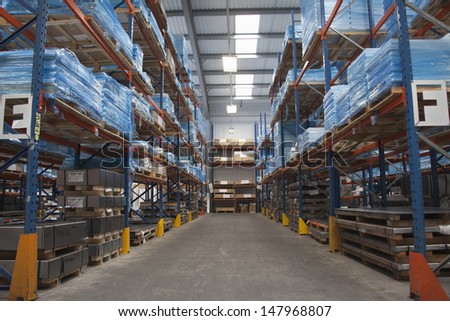 Rows Of Shelves In Commercial Lighting Factory