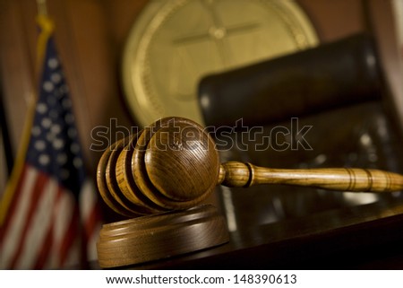 Closeup Of Gavel In Court Room