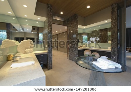 Spacious mirrored bathroom in California home
