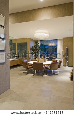 Lit dining area in California home