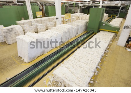 View of cotton materials at spinning factory