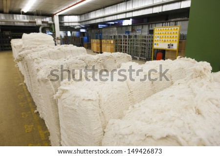 View of cotton materials at spinning factory