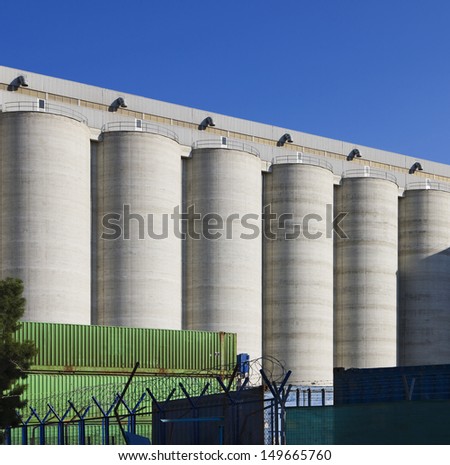 View of grain silos against clear blue sky at Limassol; Cyprus
