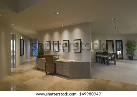 View of hallway along partition desk in luxury and modern home