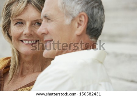 Closeup Of Happy Middle Aged Woman Looking At Man In Rome; Italy