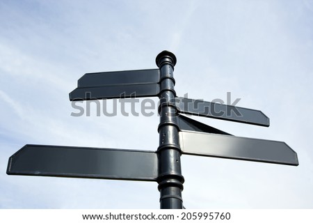 Metal signs pointing in all sort of directions in London, UK