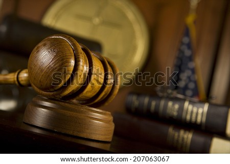 Closeup of gavel in court room