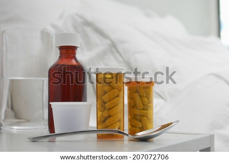 Medication on bedside table, close-up