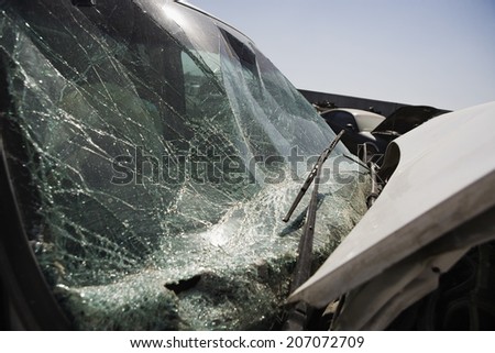 Broken car, close-up of windshield