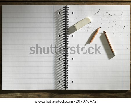 Blank Pad of Paper, Eraser and Broken Pencil