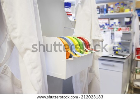 Rolls of multicolored labeling tape in laboratory