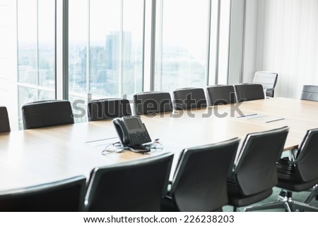 Empty conference room with telephone