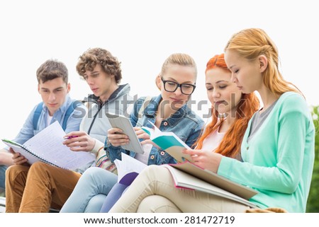 University students studying together in park