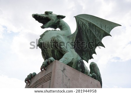 Low angle view of dragon bridge against sky; Slovenia; Ljubljana