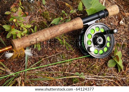 fishing rod and reel. stock photo : Salmon Fly Fishing Rod and Reel