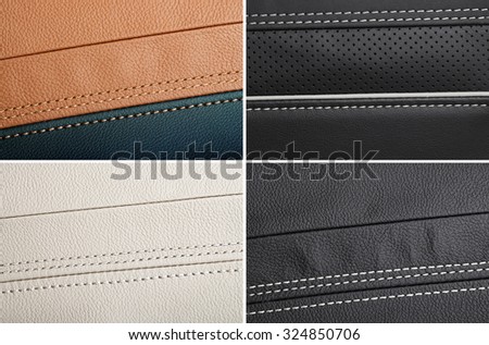 Collage of different  choice of car interior leather material