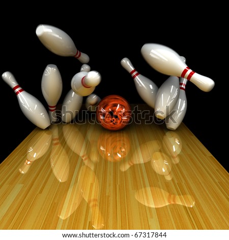 Orange ball does strike! Physically correct simulation of swirling strike in bowling with the real 3D motion blur on