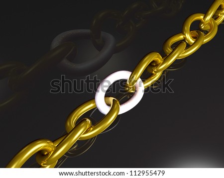 Gold chain with weak link, black background.
