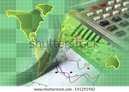 Business background with map, calculator and graph.