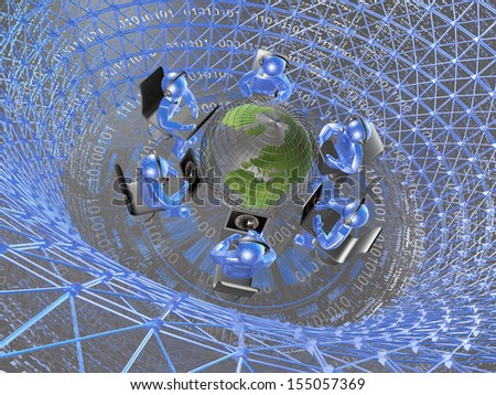 Globe and blue men - abstract computer background.