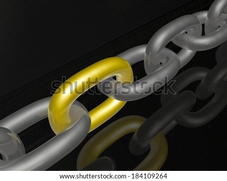 Grey chain with yellow link, black background.