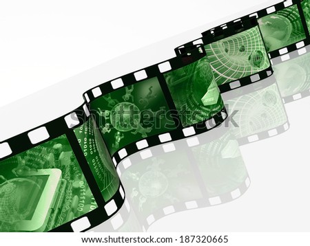 Film roll with green pictures (communication) on white background.