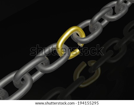 Grey chain with yellow link, white background.