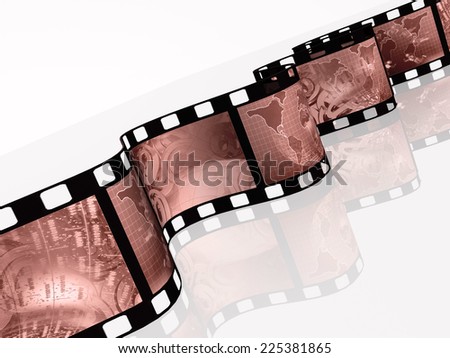 Film roll with red pictures (communication) on white background.