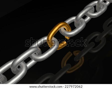 Grey chain with brown link, black background.