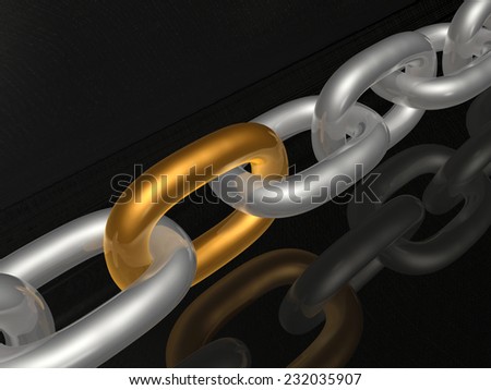 Grey chain with brown link, black background.