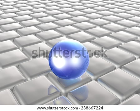 Blue sphere on grey cubes as abstract background.