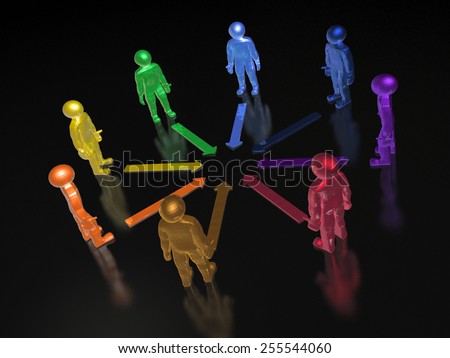 Color mans and arrows on black reflective background.