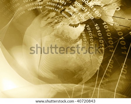 Collage - globe, space and cobweb on digital background (sepia).