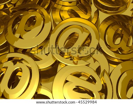 Gold electronic mail signs on gold background.