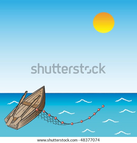 Fishing Net Vector. stock vector : Fishing boat