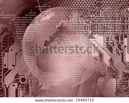 Net collage - globe, digits and cobweb on electronic background.